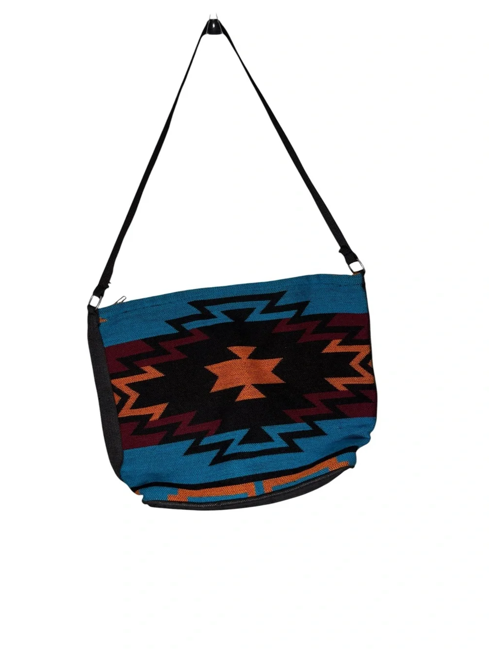 El Paso Saddle Blanket Co Southwestern Woven Shoulder Bag Blue Orange Geometric