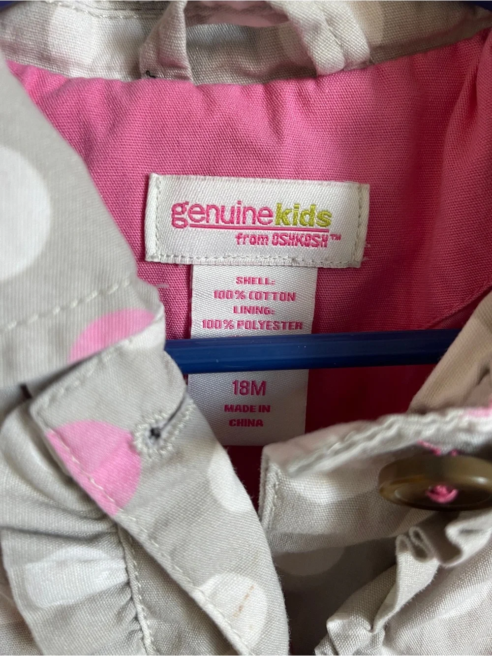 OshKosh B'gosh Pink & Gray Polka Dot Ruffle Jacket 18M