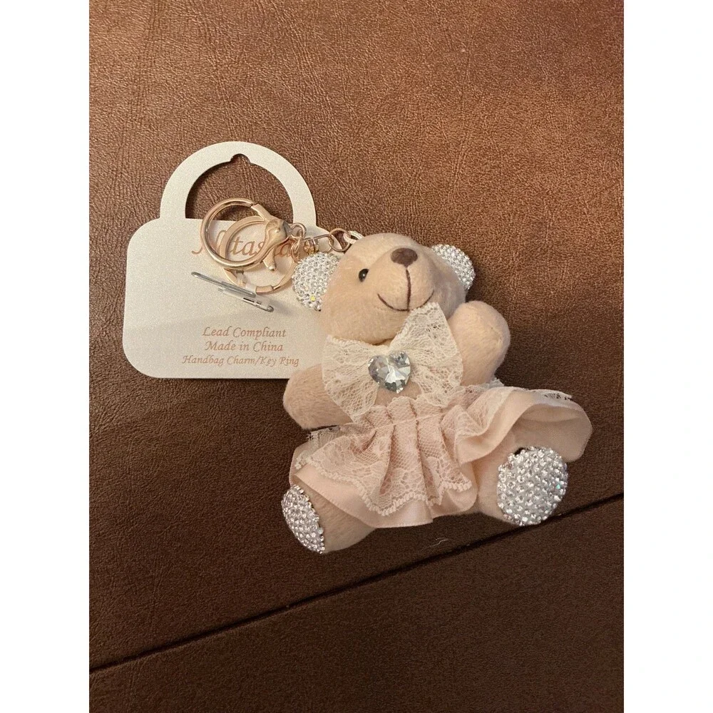 NWT Natasha Bear Glam Rhinestone Dress Bag Charm Keychain