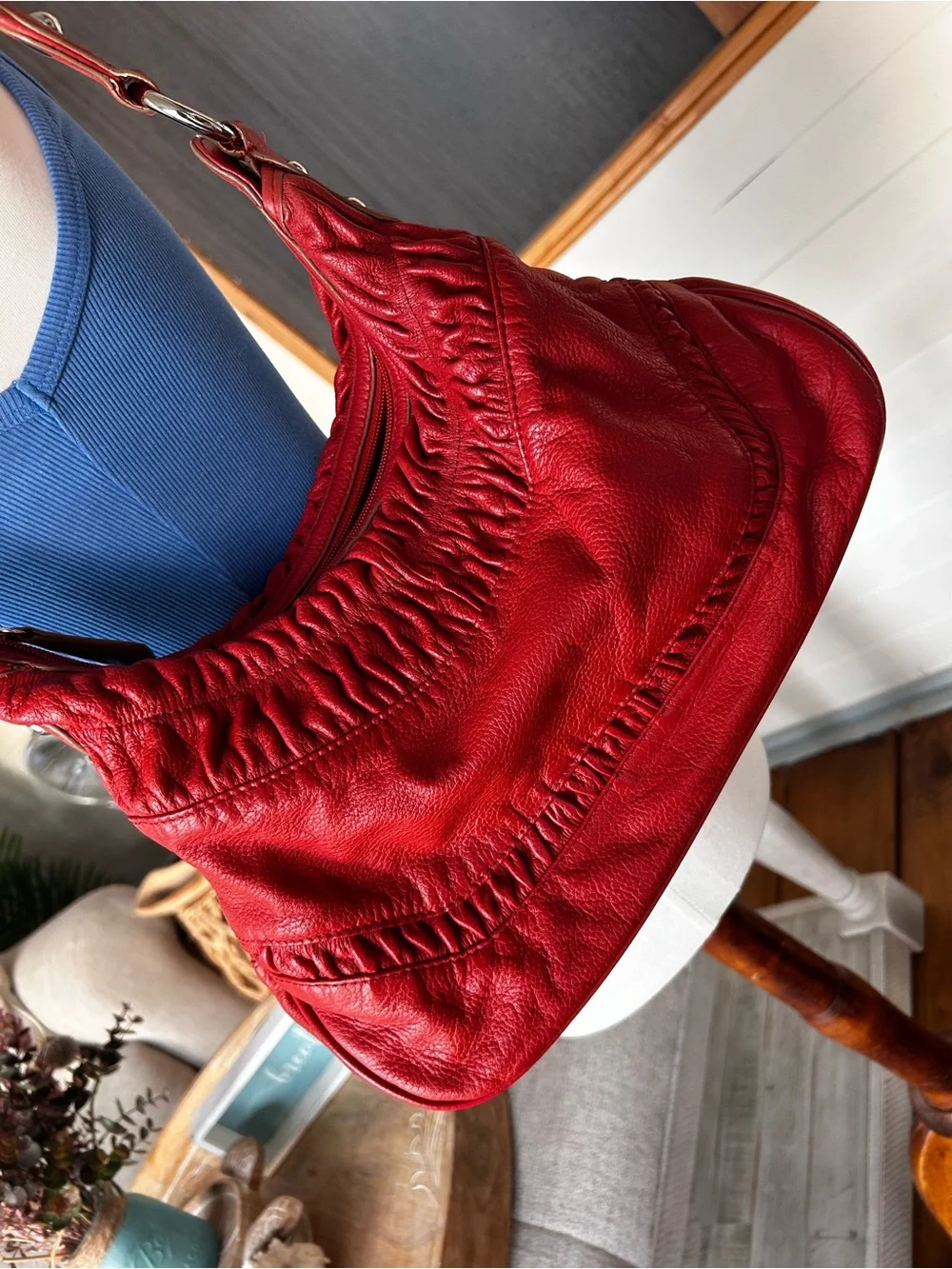Wilsons Leather Red Genuine Leather Hobo Shoulder Bag Y2K Boho Slouchy