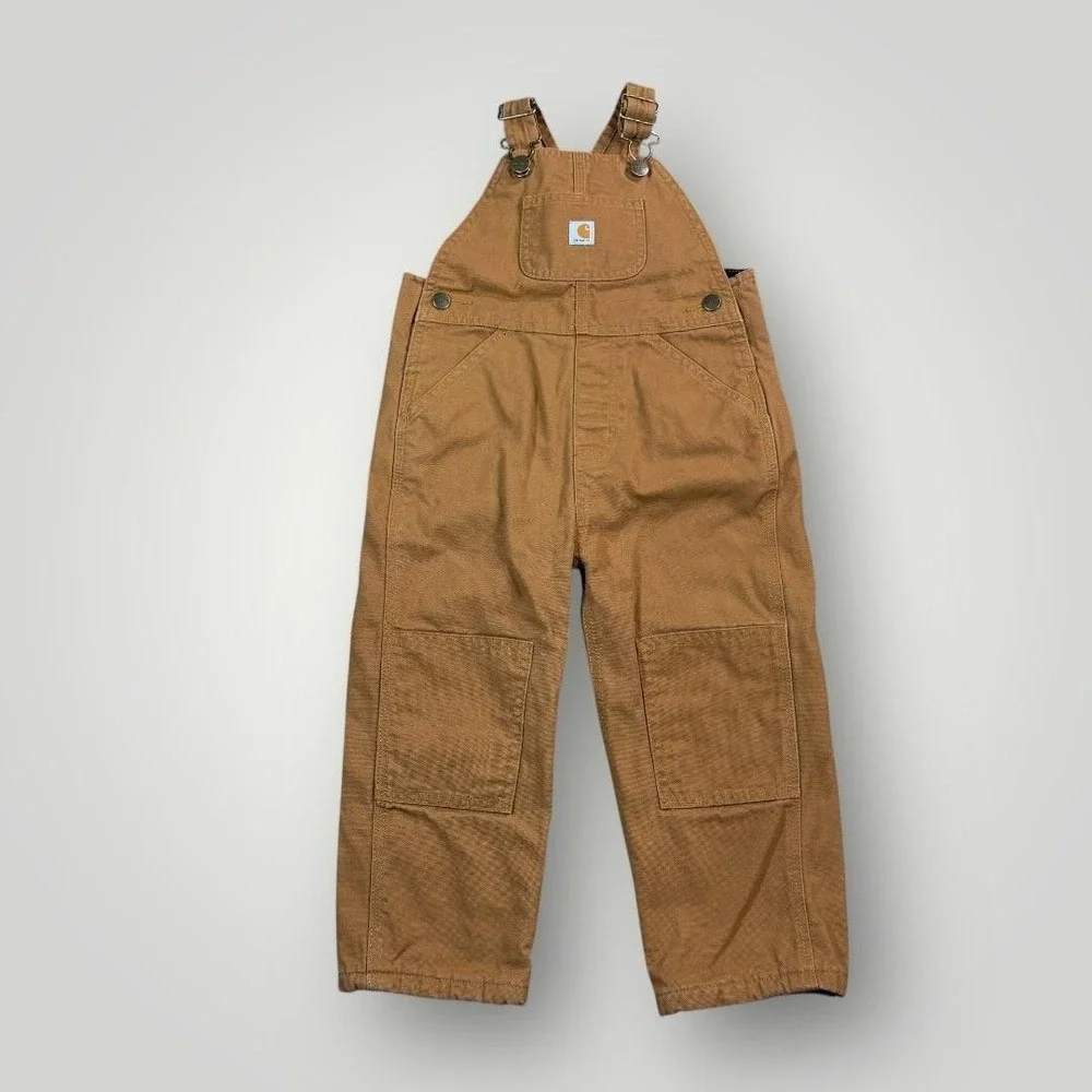 Carhartt Overalls Boys 3T Brown Canvas Flannel Lined Bib Pants Playwear Workwear