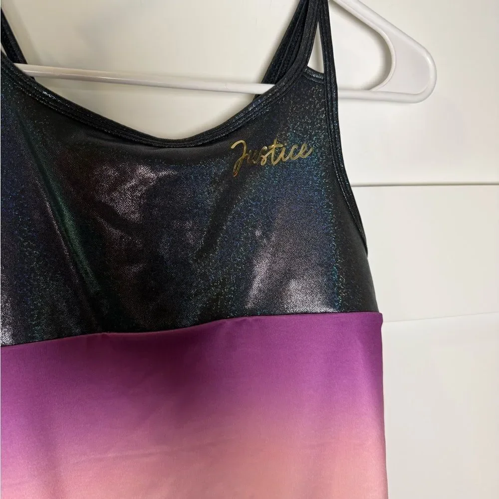 Justice Ombre Leotard Swimsuit with Black Glitter Top