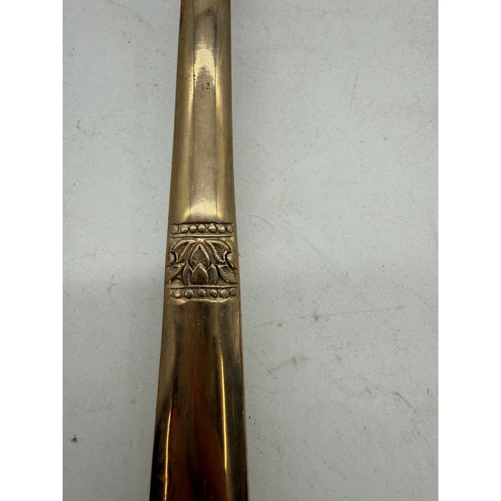VTG MCM Thailand Bronze Brass Ladle Sauce Spoon Set 3 Gold Tone Floral Etched