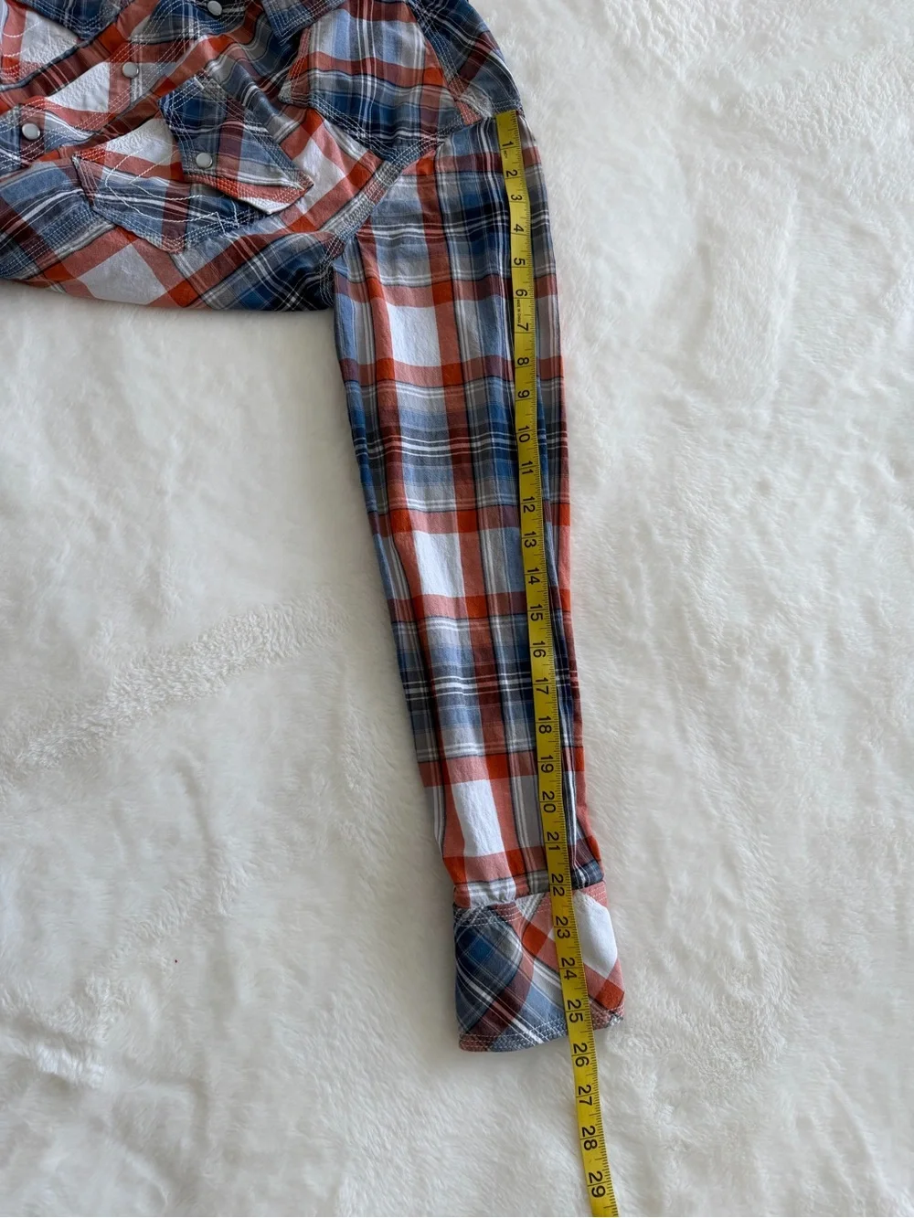 True Religion Men’s Orange and Blue Plaid Button Down Shirt