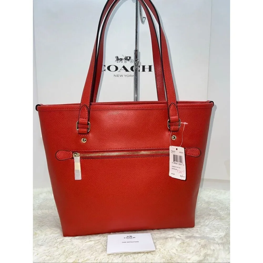 🔥🎁NWT! Coach Zip Top Tote Handbag Crossgrain Leather Carmine F36632 Msrp:$295