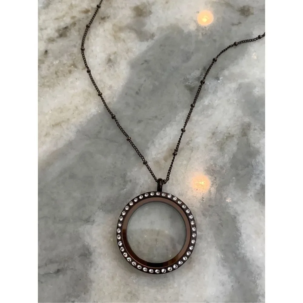 Brown Locket surrounded by Crystals and matching Chain #chocolate brown locket