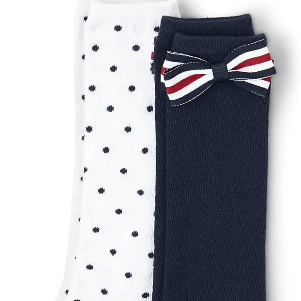 2-Pack Gymboree Baby Girls' and Toddler Knee Socks White and Navy Blue