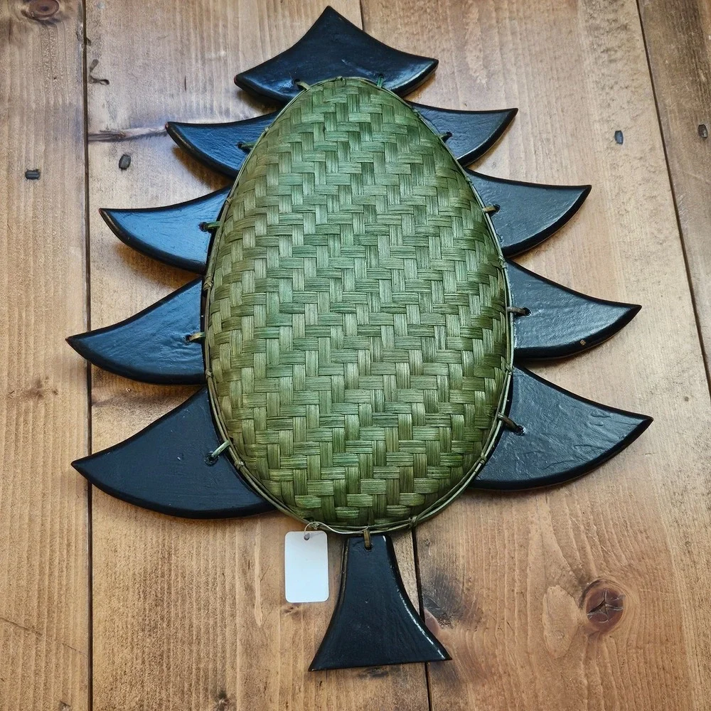 Vintage Pier 1 Christmas Tree Woven Bamboo Tray Basket Wood‎ Holiday Decor 16