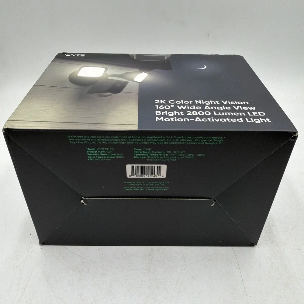 WYZE Wired Outdoor Wi-Fi Floodlight v2 Home Security Camera 2K Video BLACK