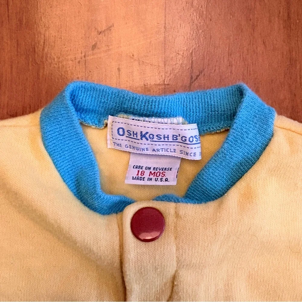 Vintage Kids Osh Kosh B’Gosh Fish Yellow and Blue Puff Sleeve Shirt Size 18M
