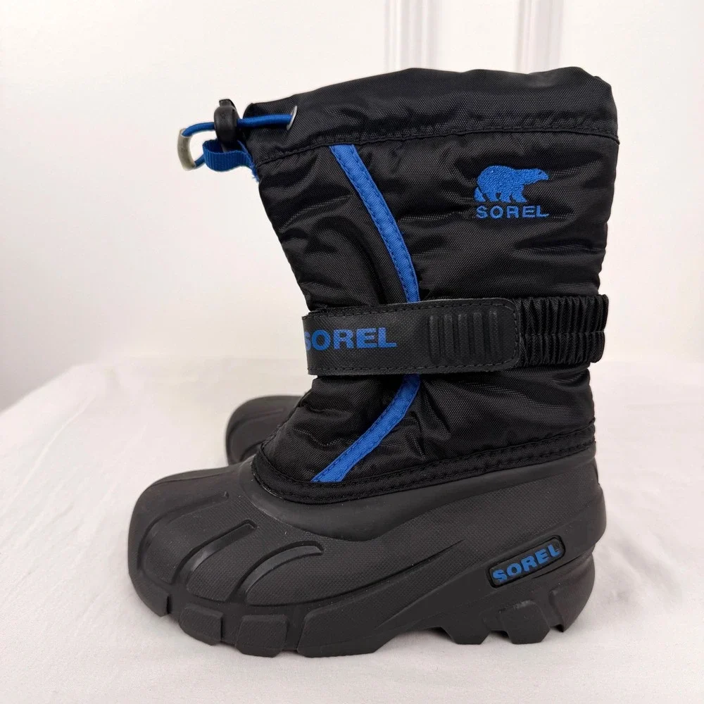 Sorel‎ Snow Commander Kids Winter Boots Black Blue NC1810-010 Size 10
