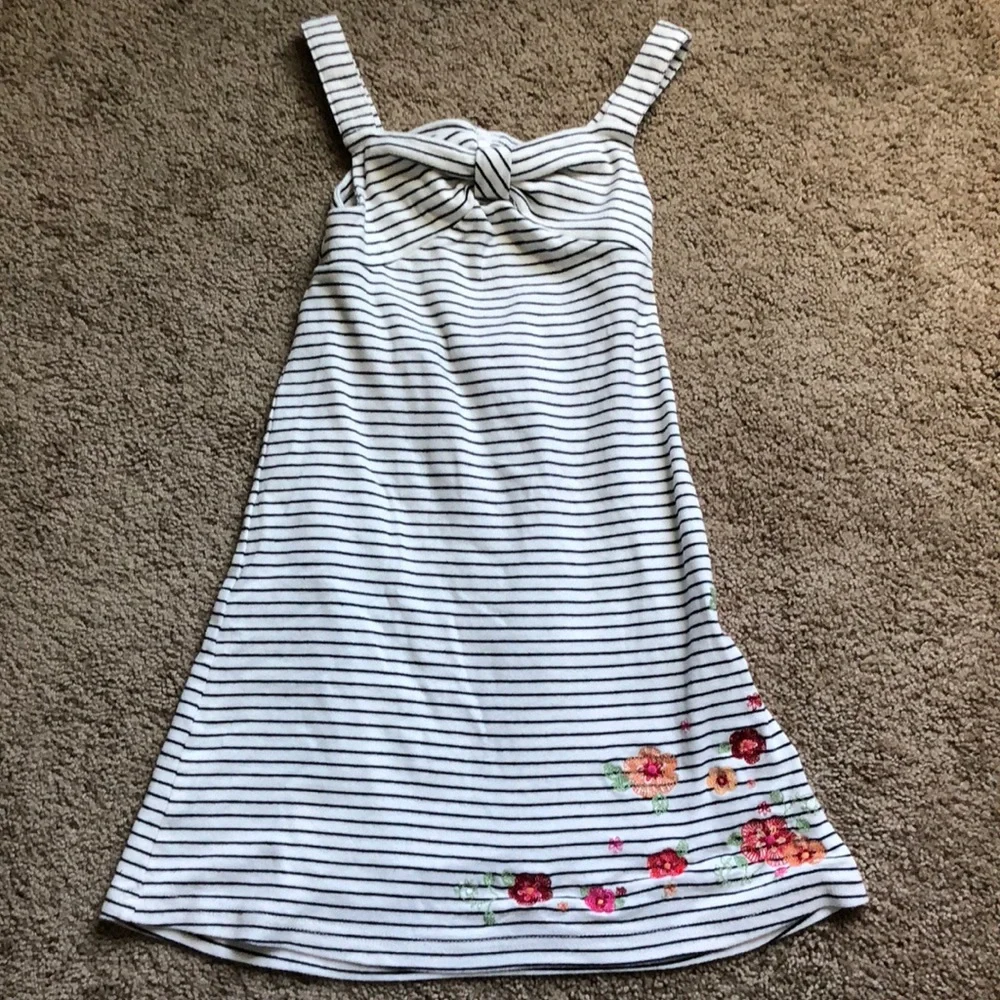 Gymboree Dress Girls Size 8 White Black Stripes‎ Floral Tank