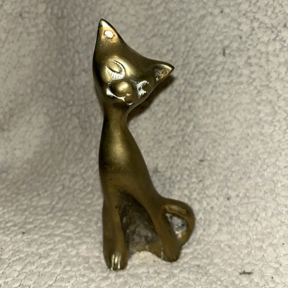 Vintage Brass MCM Cat‎ Statue 6.5
