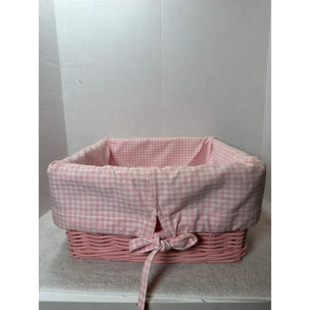 Pottery Barn Kids Wicker Storage Basket Pink Gingham Liner Nursery 11