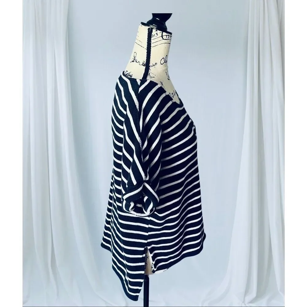 Calvin Klein Jeans Women's Medium Blue White Striped Short Sleeve Top