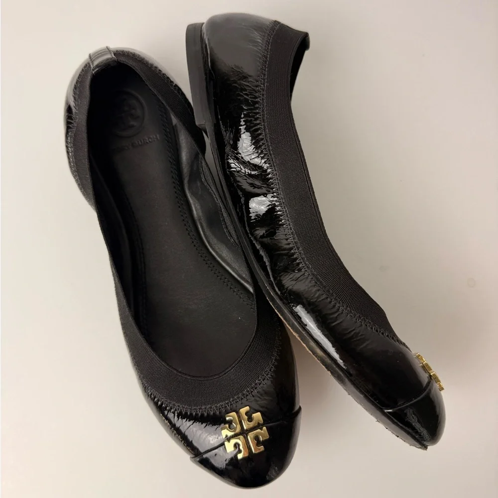 Tory Burch Jolie‎ Leather Ballet Flats Black Size 7.5