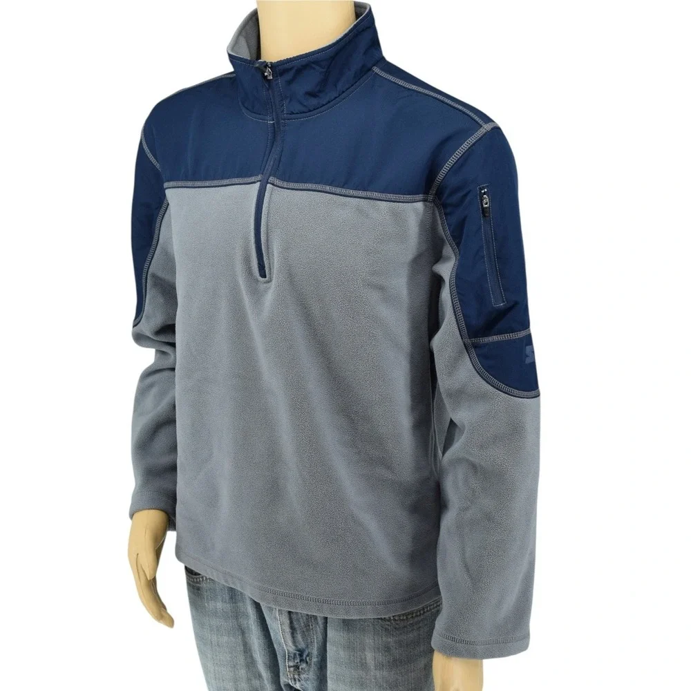 Starter Mens Large 1/4 Zip Fleece Pullover Grey Flannel Dark Navy Blue - RM49131