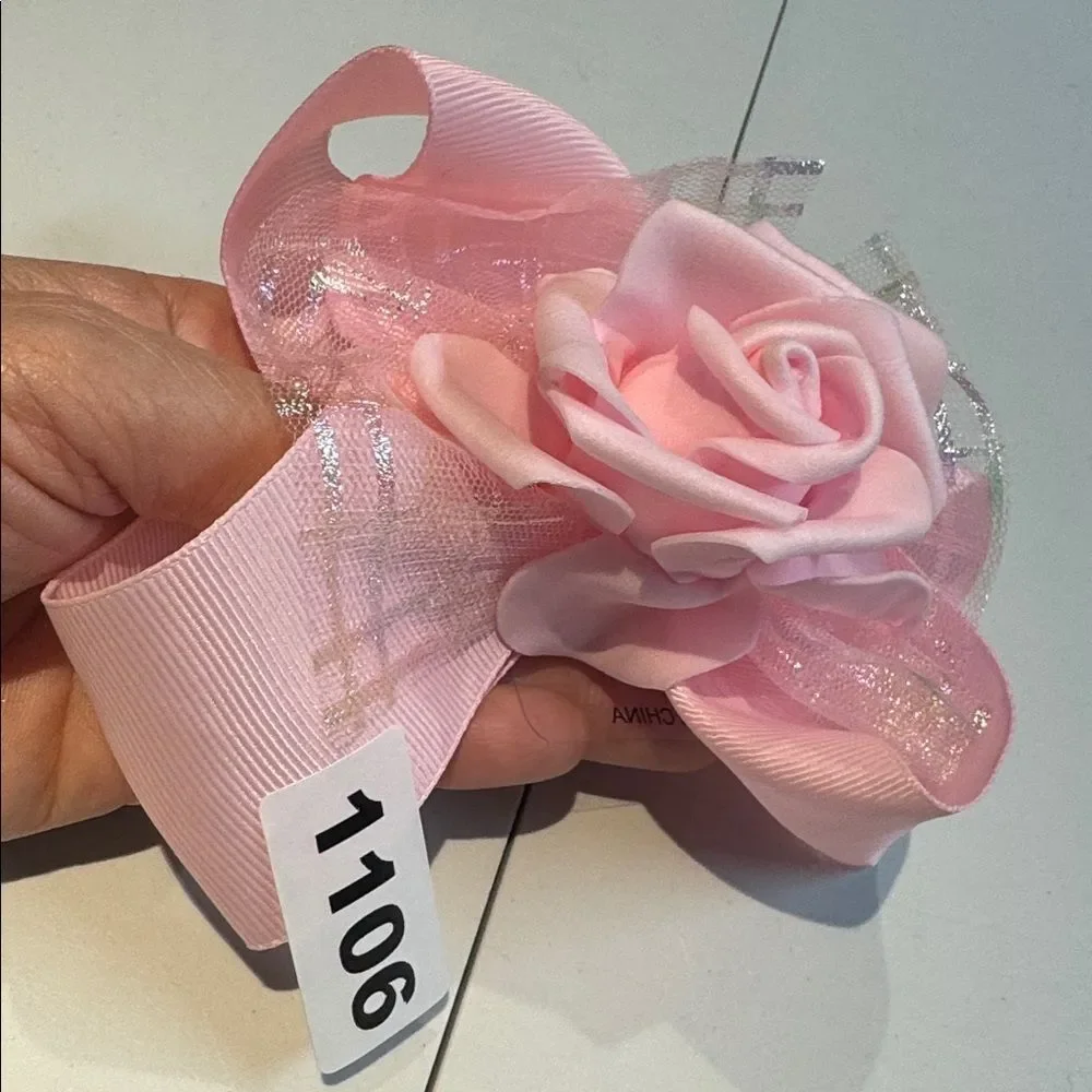 1106 Pink Color Rose Hair Bow Alligator Clip