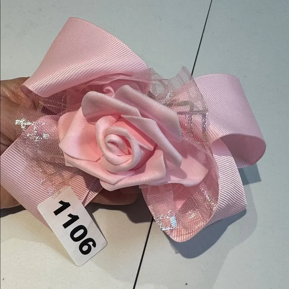 1106 Pink Color Rose Hair Bow Alligator Clip