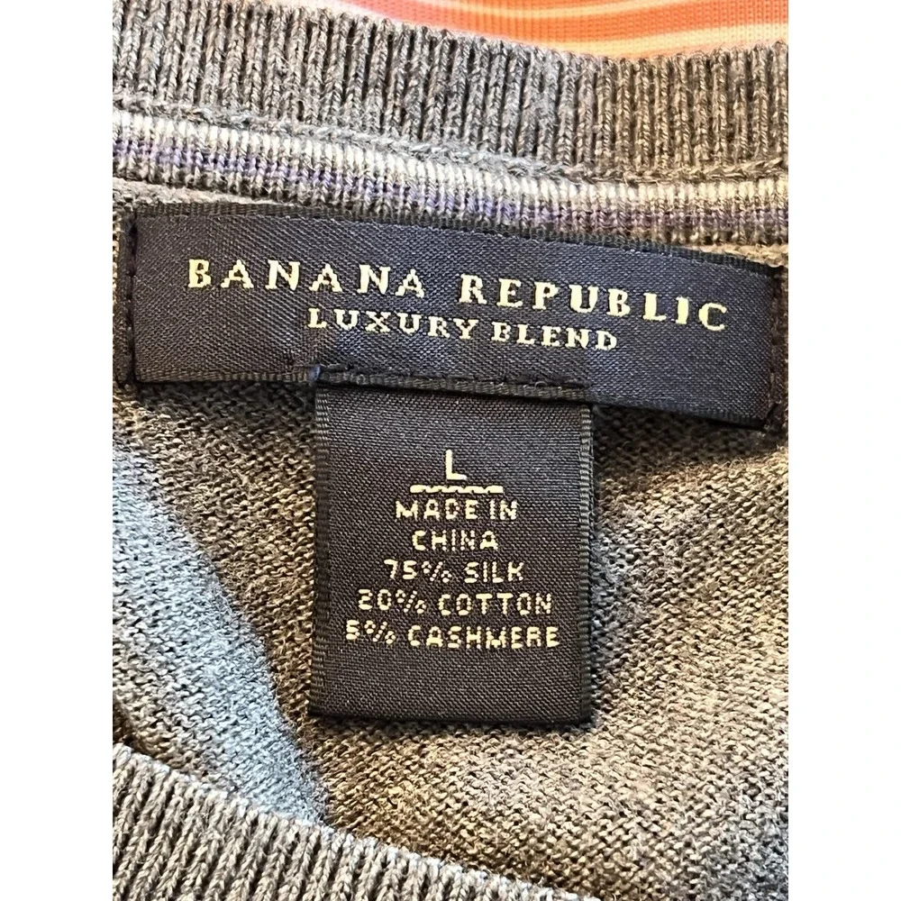Banana Republic mens Luxury Blend Cashmere/Silk grey V-necked sweater L‎