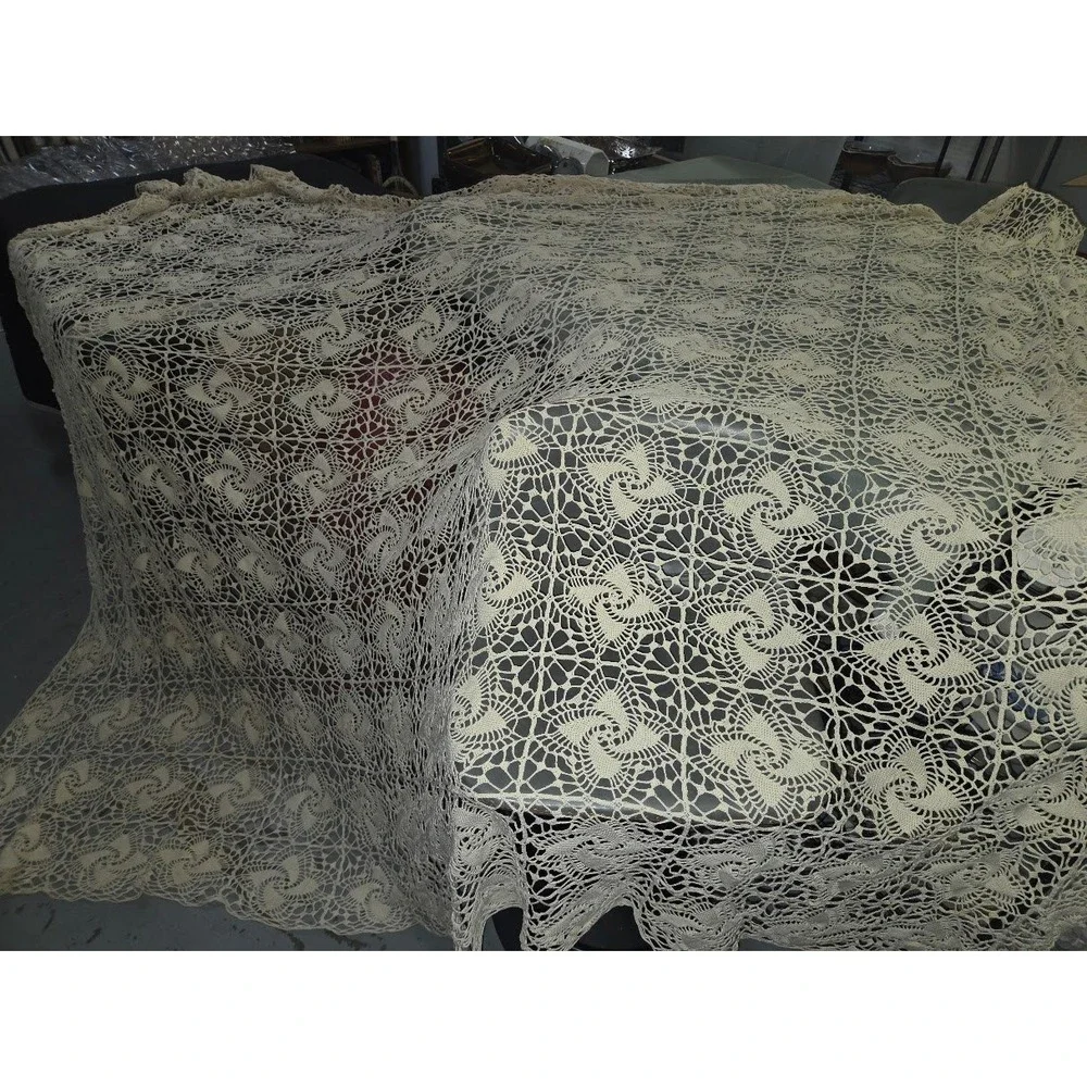 Vintage Hand Crochet Bedspread Tablecloth Throw Cotton Lace BOHO