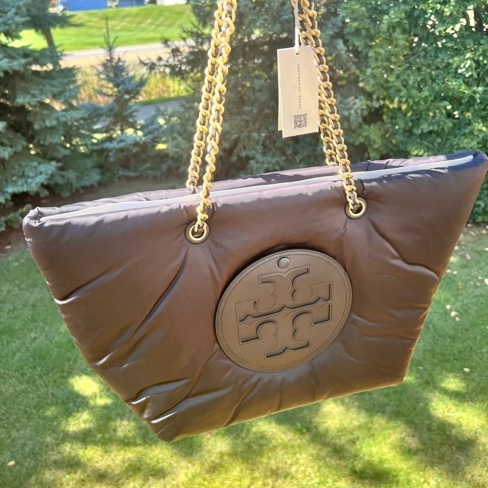NWT- TORY BURCH• ELLA SOFT PUFFY CHAIN TOTE BLACK GHW