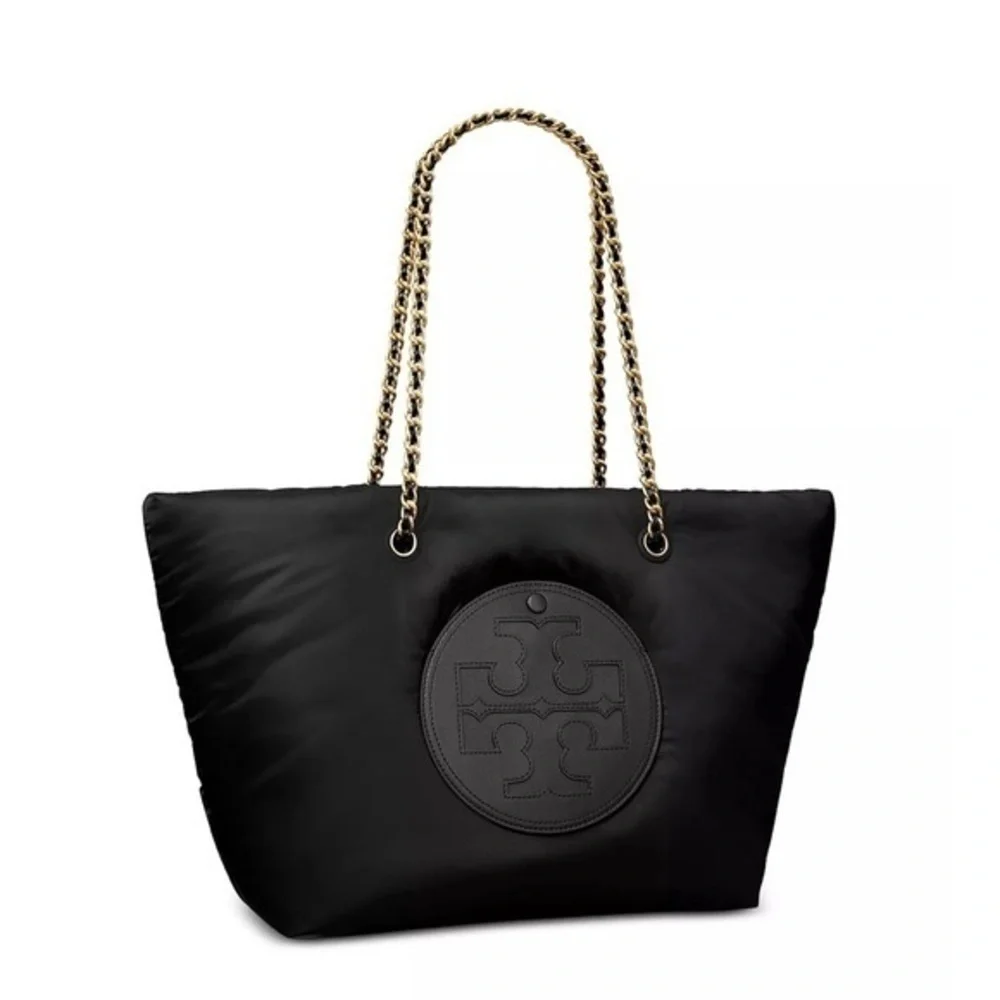 NWT- TORY BURCH• ELLA SOFT PUFFY CHAIN TOTE BLACK GHW