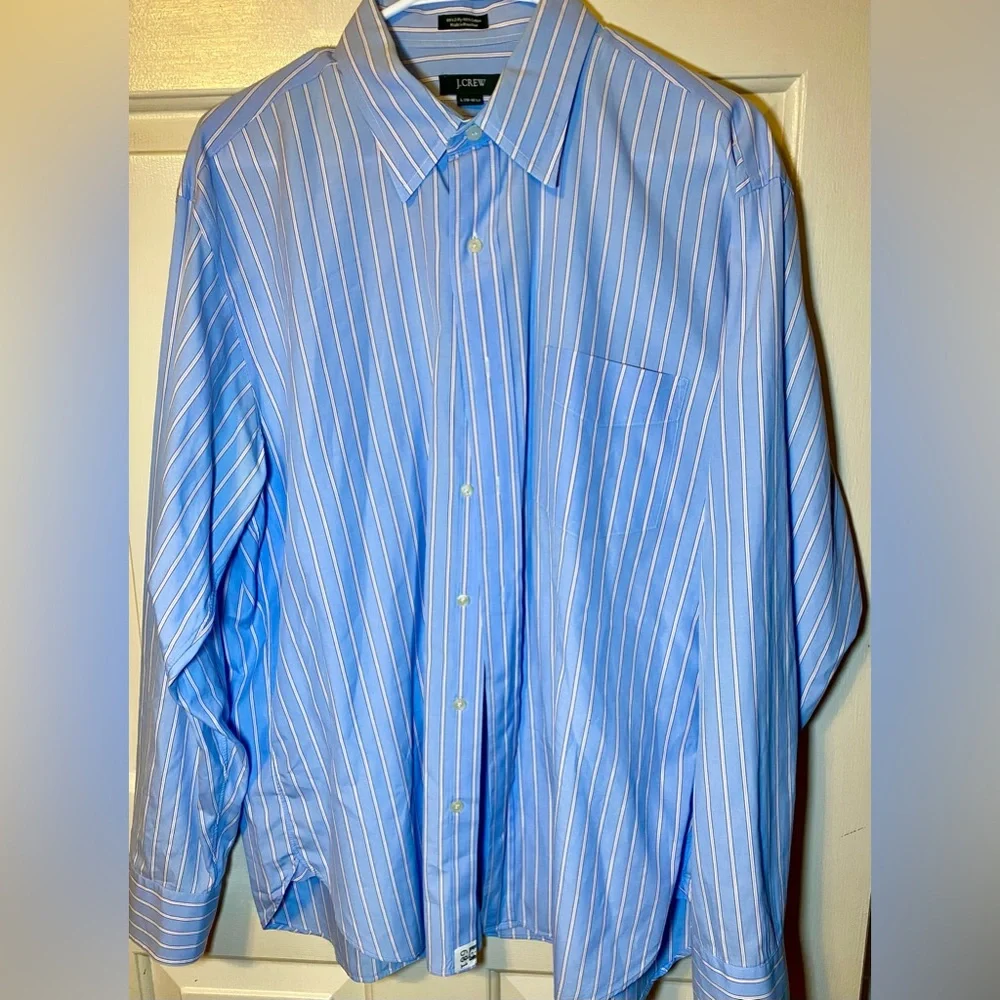 J.CREW 2 Ply‎ 100% Cotton Large 16-16.5 Men's Button Down Shirt Stripes Blue