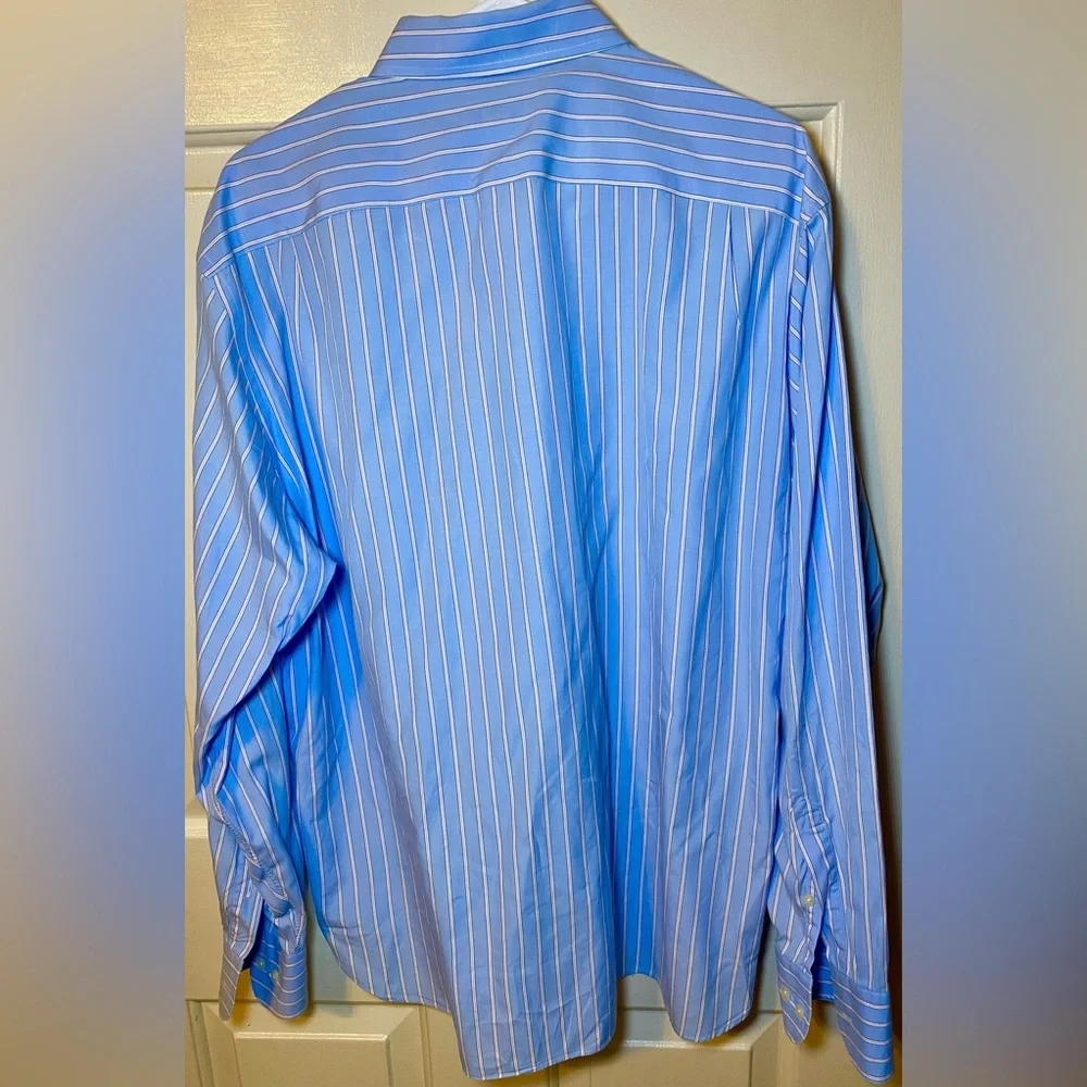 J.CREW 2 Ply‎ 100% Cotton Large 16-16.5 Men's Button Down Shirt Stripes Blue