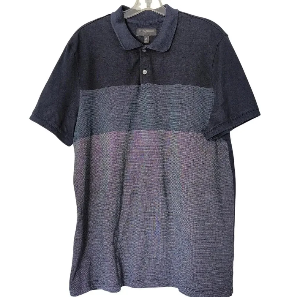 Banana Republic Polo‎ Shirt Mens Extra Large Navy Colorblock Birdseye Dressy