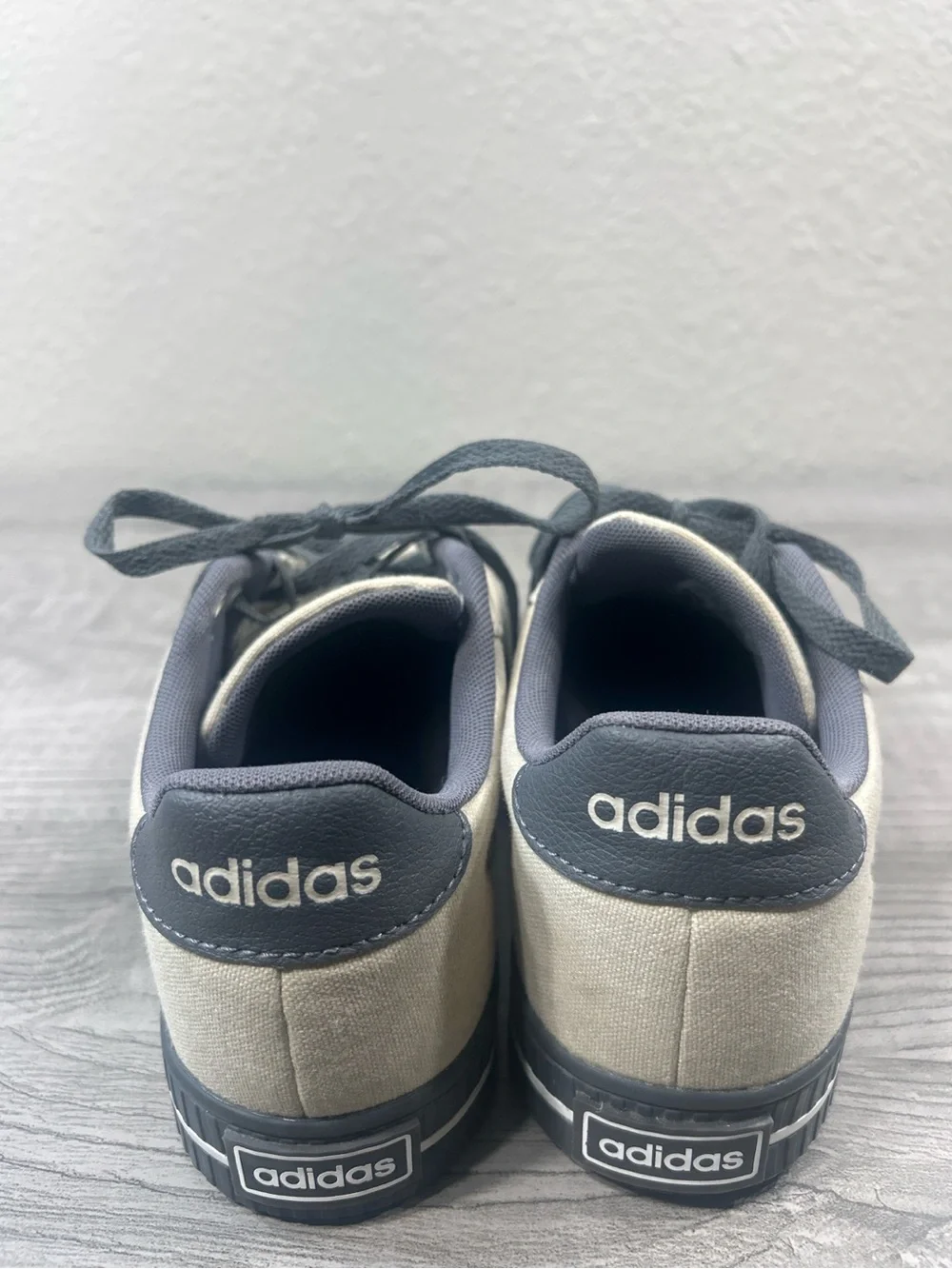 adidas Beige Canvas Sneakers with Black Soles and Laces Size 7 Men’s