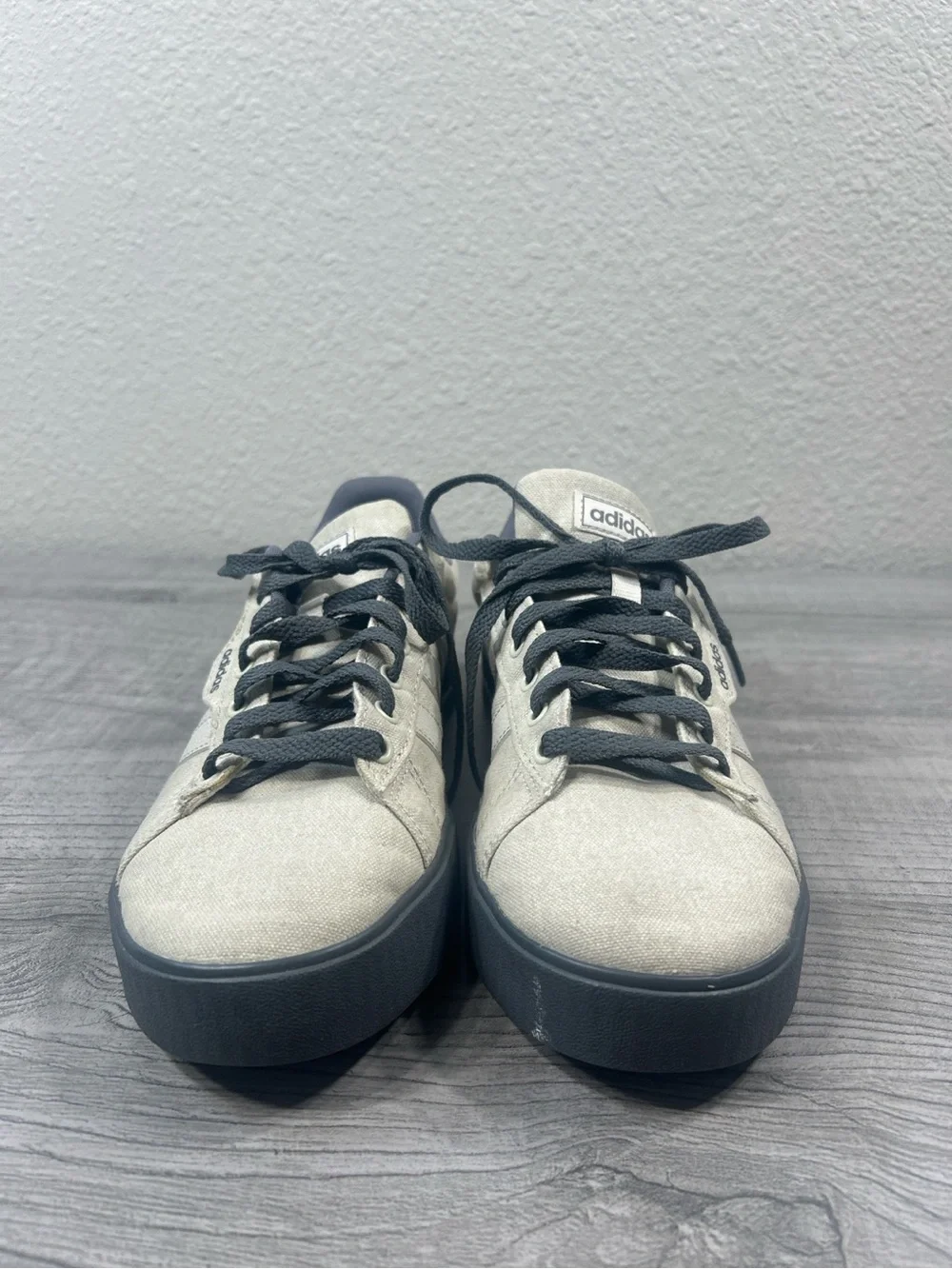 adidas Beige Canvas Sneakers with Black Soles and Laces Size 7 Men’s