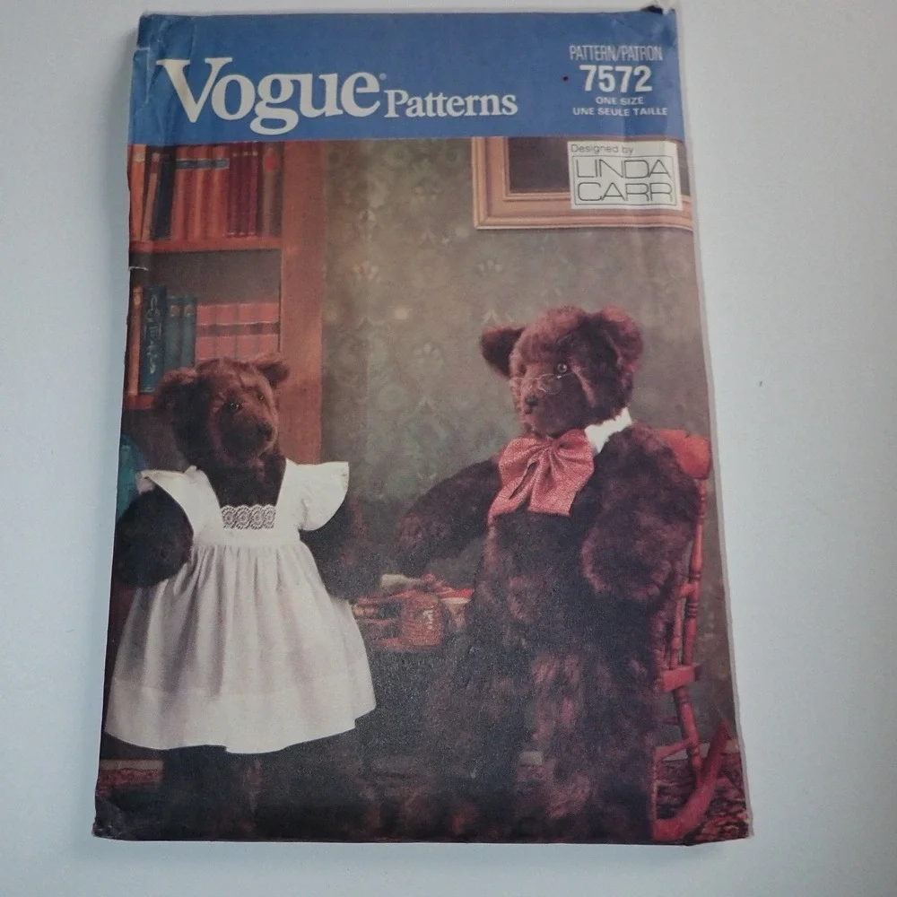 Vogue Patterns 7572 Linda Carr Teddy Bears Sewing Pattern OS Vintage Uncut