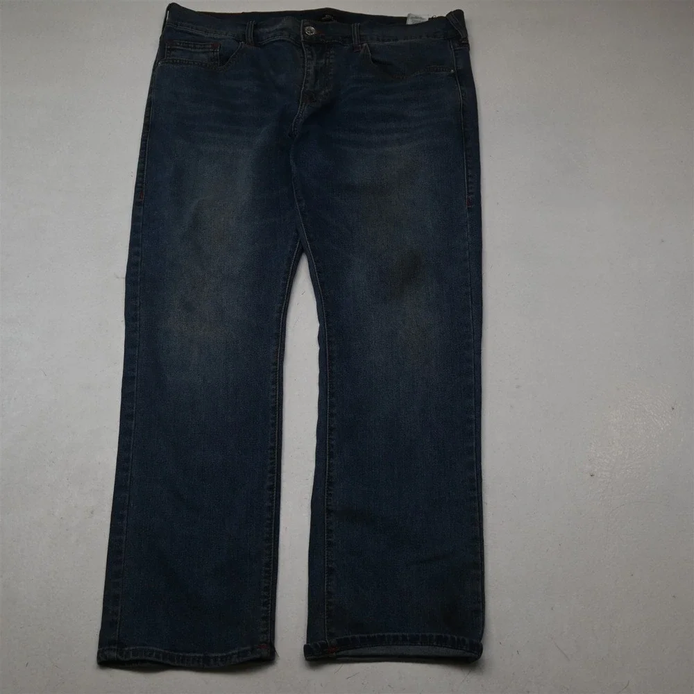 True Religion 38x30 Medium Wash Stretch Denim Ricky Relaxed Straight Mens Jeans