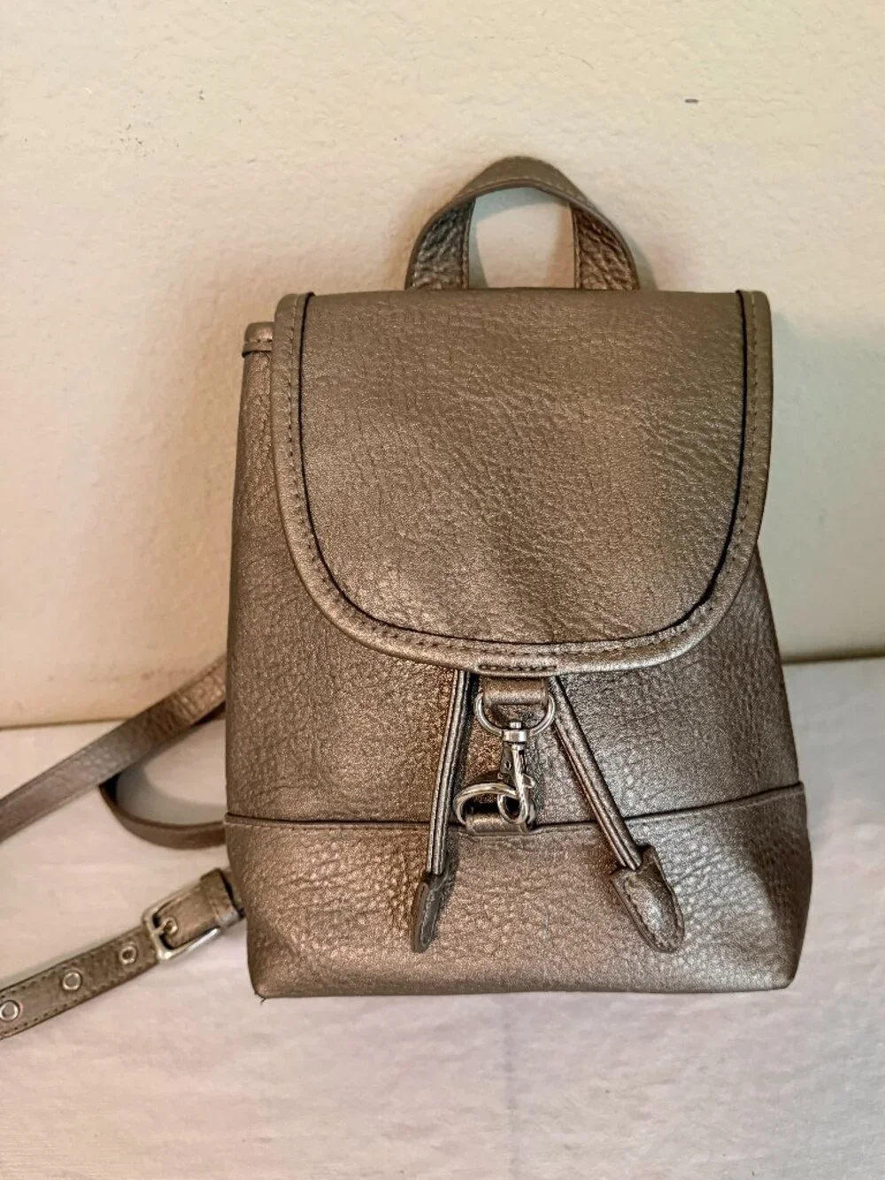 Free People Josie Mini Vegan Faux Leather Backpack Metallic Gun Metal Gold