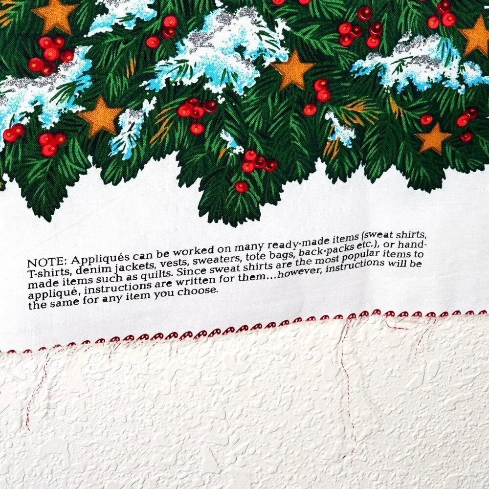 Vintage Christmas Star Dust Appliqués Fabric Panel By Cranston Print Works