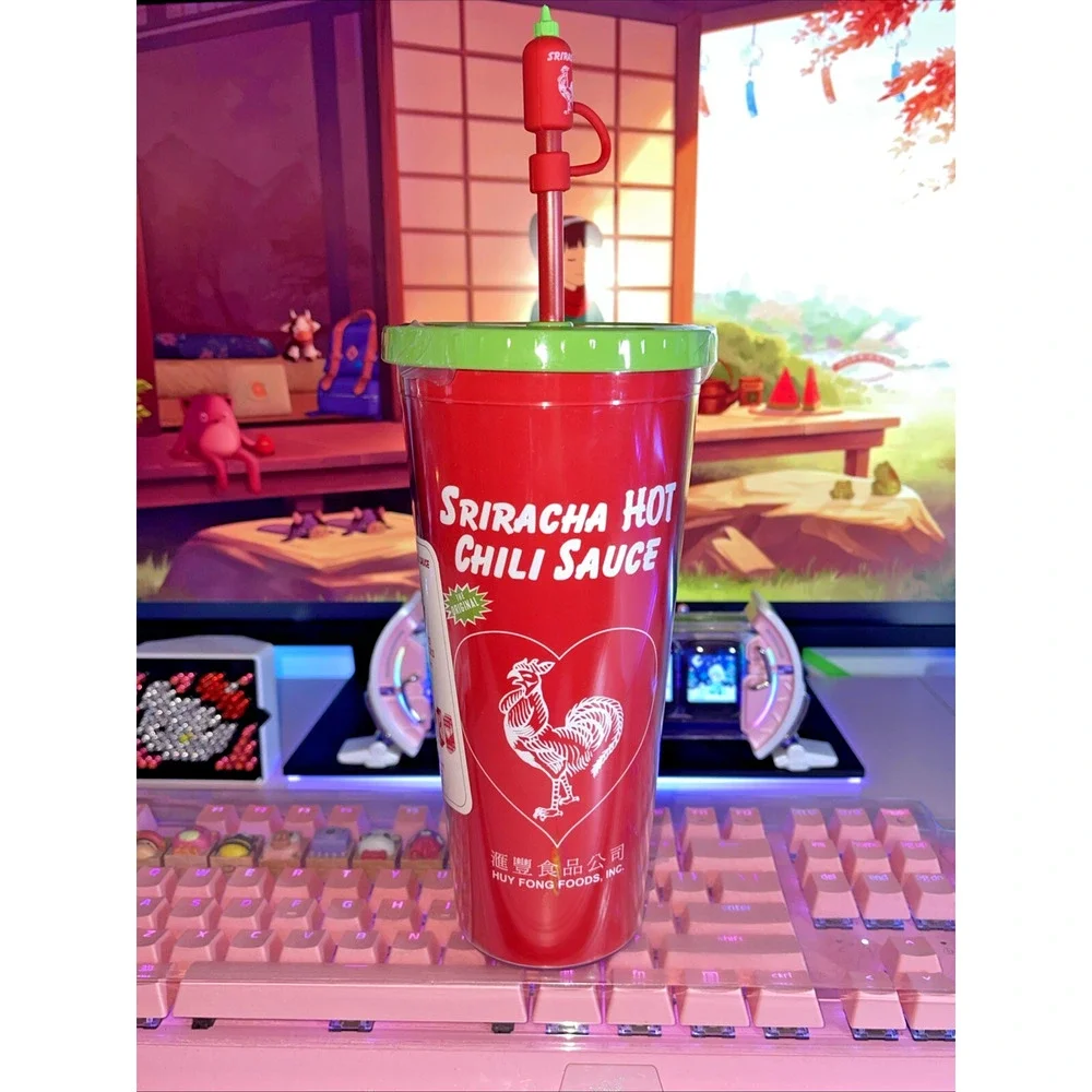 Sriracha Tumbler & 4 Socks Set Straw Crew Ankle Huy Fong Rooster Hot Chili Sauce