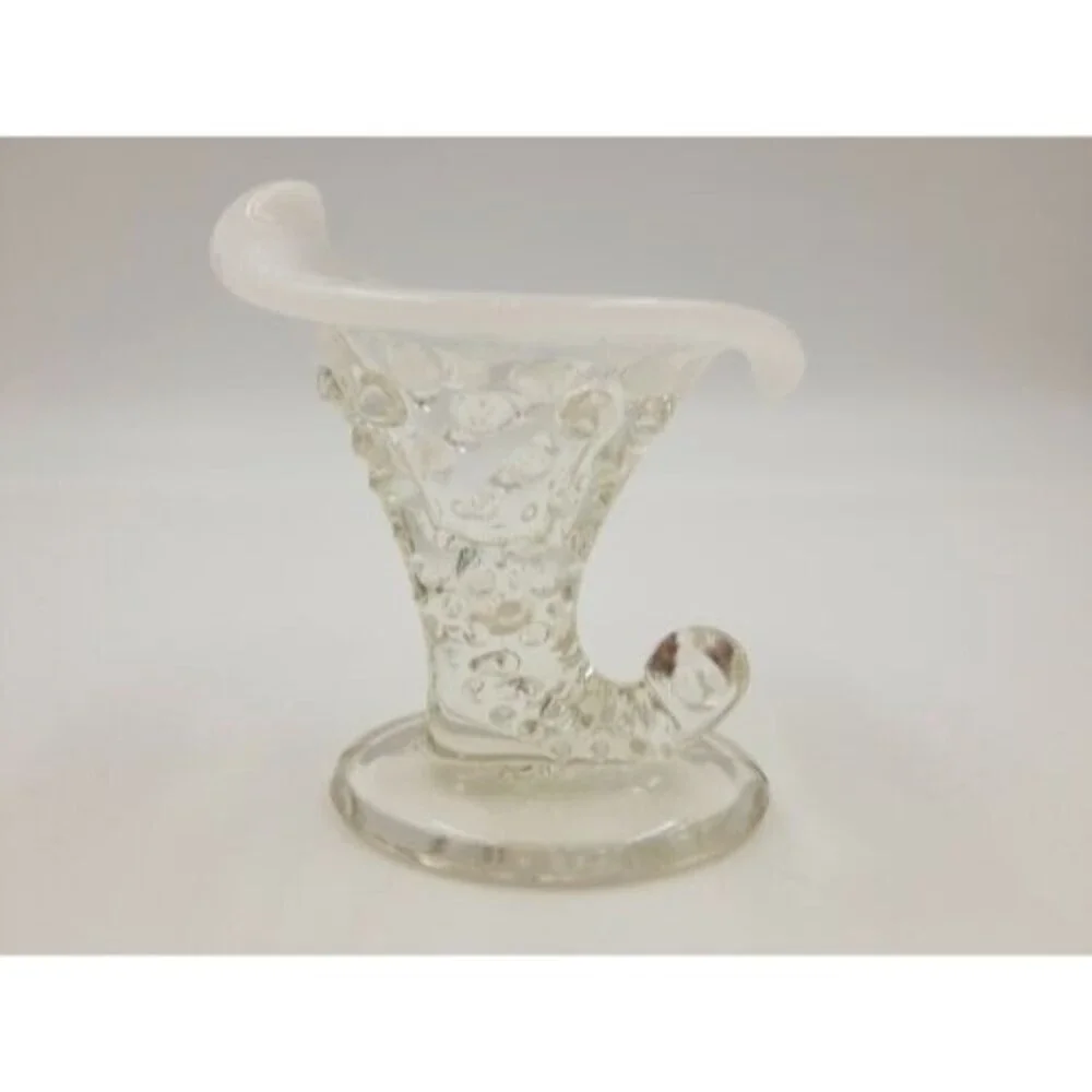 Fenton Cornucopia Hobnail Style White Opalescent Glass Small Horn Vase Art Glass