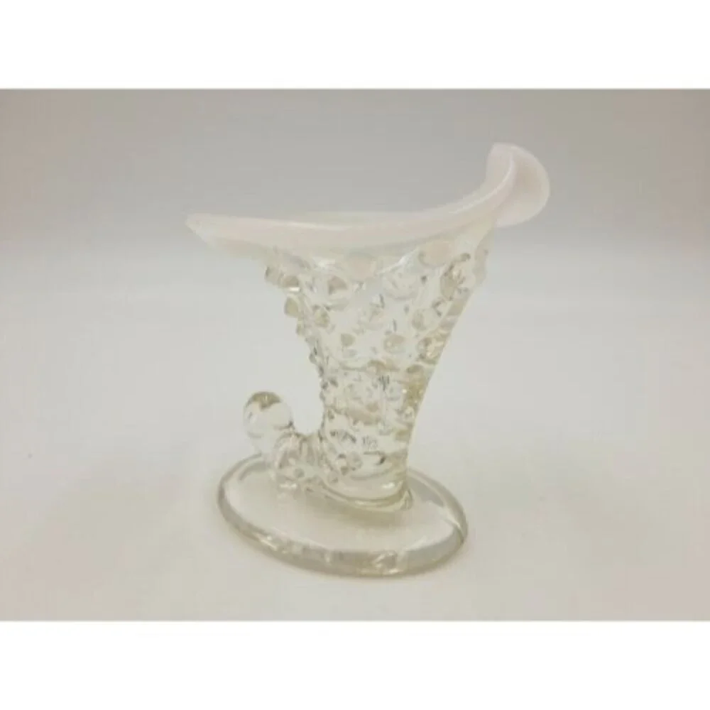 Fenton Cornucopia Hobnail Style White Opalescent Glass Small Horn Vase Art Glass