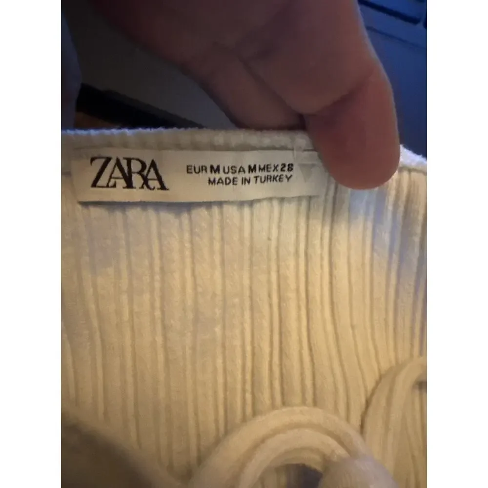 ZARA Ribbed Puff Sleeve Crop Top Ruched Front White M Romantic Cottagecore Y2K