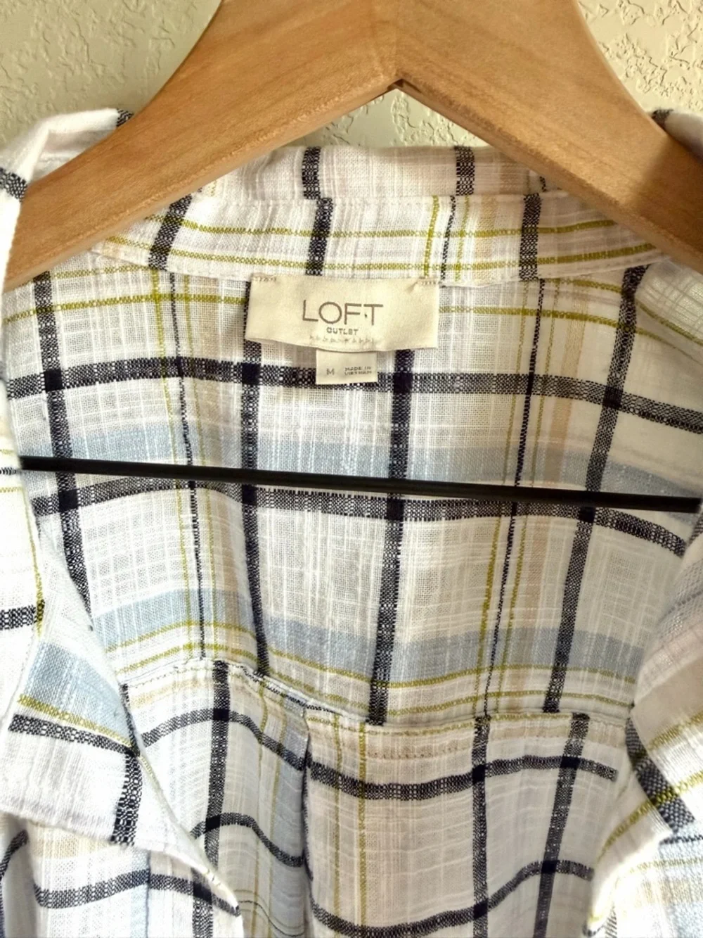 LOFT Cotton White Plaid Shirt