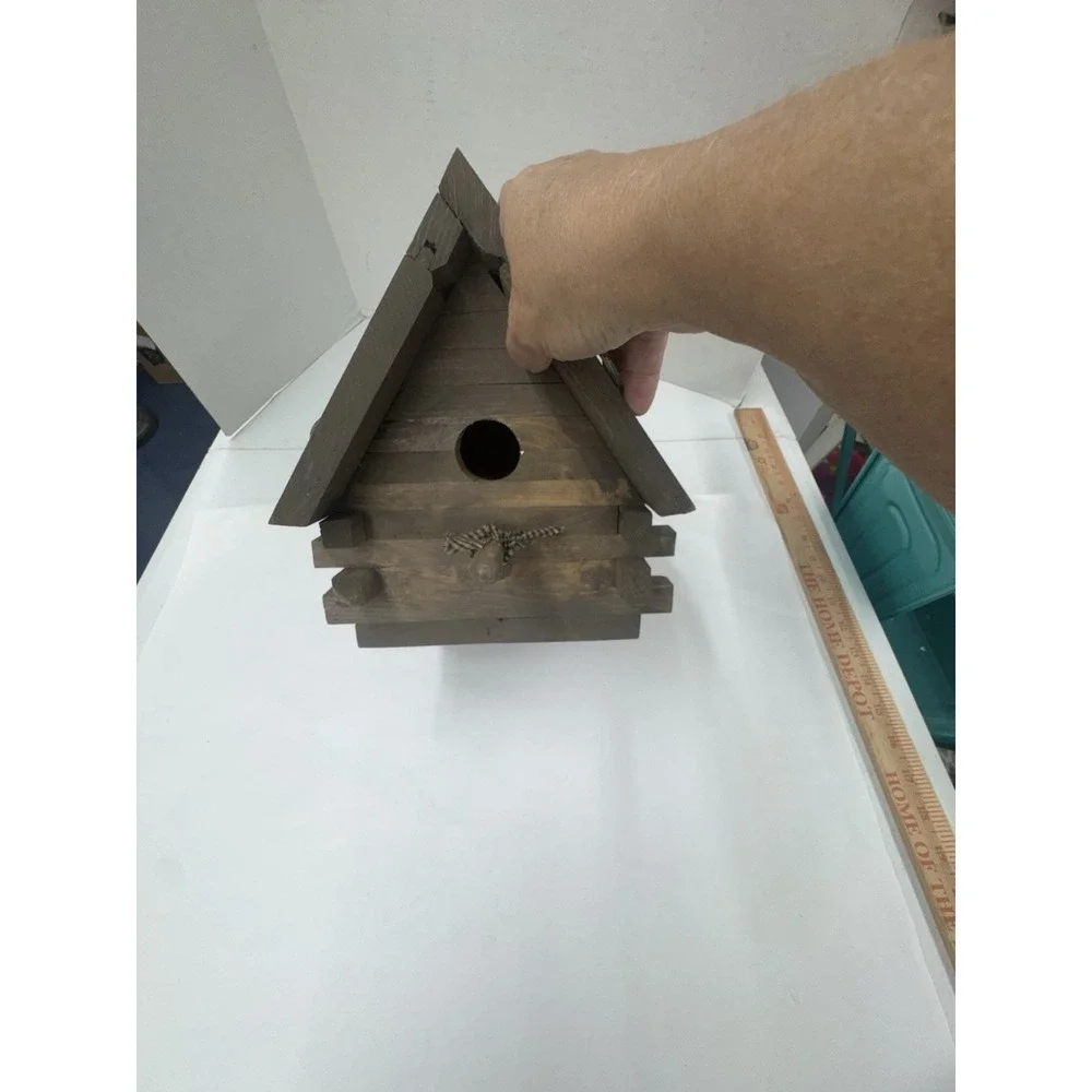 Western Log Cabin Bird House Craftsman Hand Made Folk Art One Of A Kind