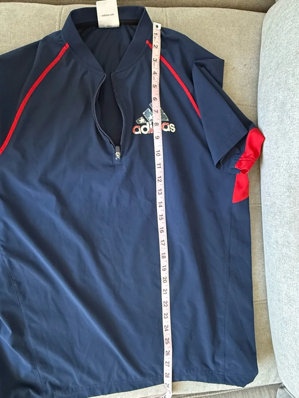 adidas Navy Short-Sleeve Quarter-Zip Athletic Jersey with Red Accents