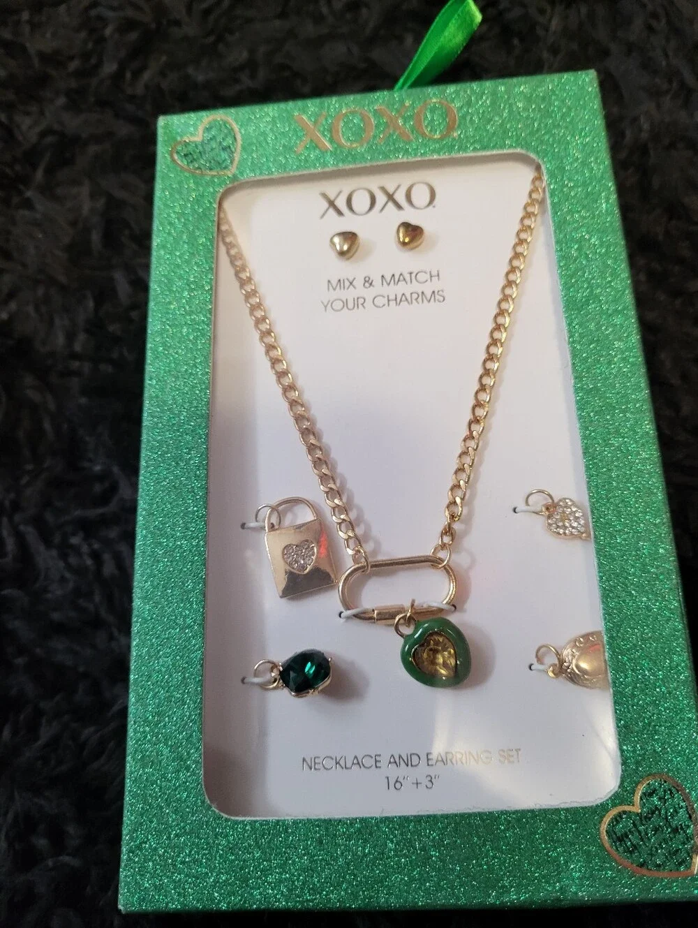 XOXO Gold-Tone Mix & Match Necklace and Earring Set with Green Accents