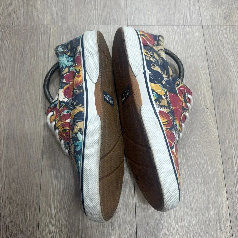 SPERRY Mens 10M Top Sider Canvas Boat Deck Shoes In Floral Print Beach Tropical