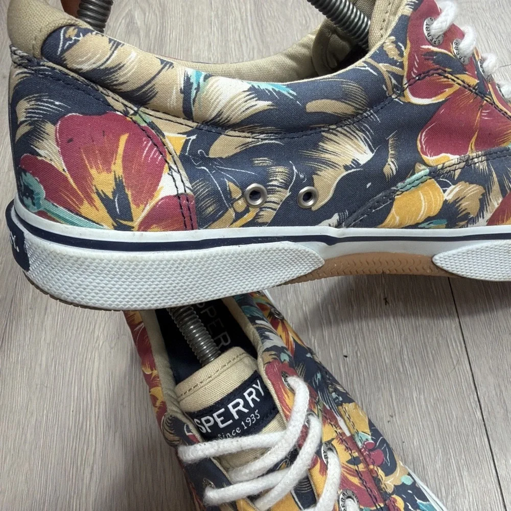 SPERRY Mens 10M Top Sider Canvas Boat Deck Shoes In Floral Print Beach Tropical