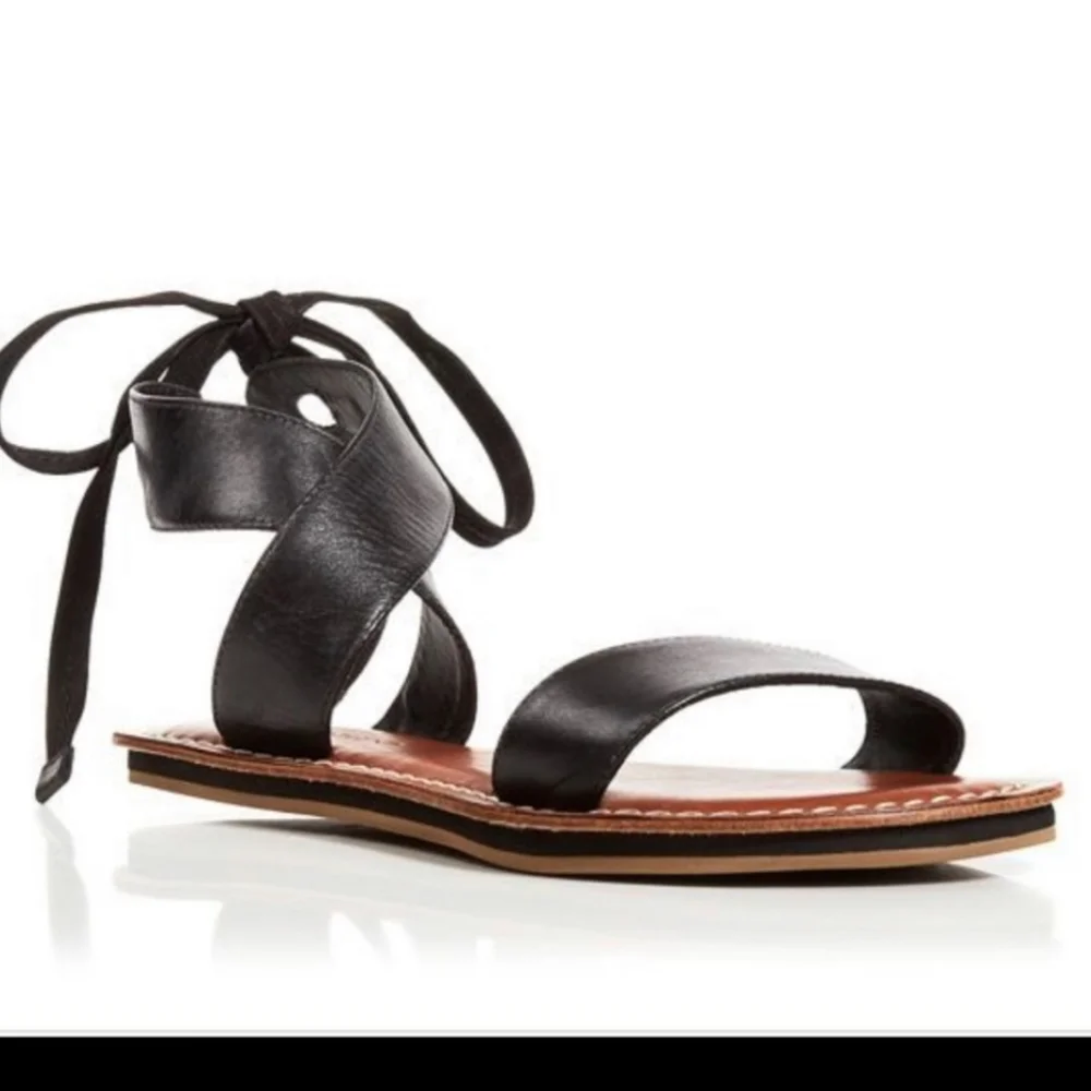 Bernardo Black Leather Wrap Ankle Sandal Lace Up Gladiator 9 Black Tan