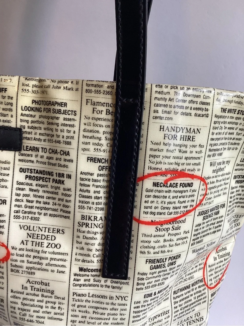 Kate Spade New York Newsprint Canvas Bonton Shopper Tote Bag Classified Ads