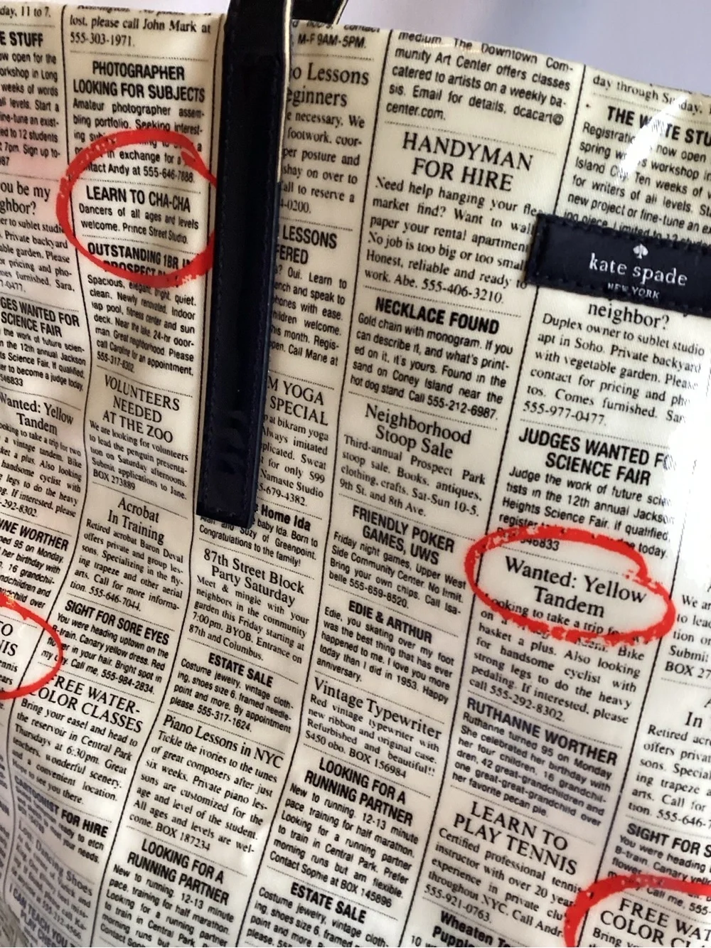 Kate Spade New York Newsprint Canvas Bonton Shopper Tote Bag Classified Ads