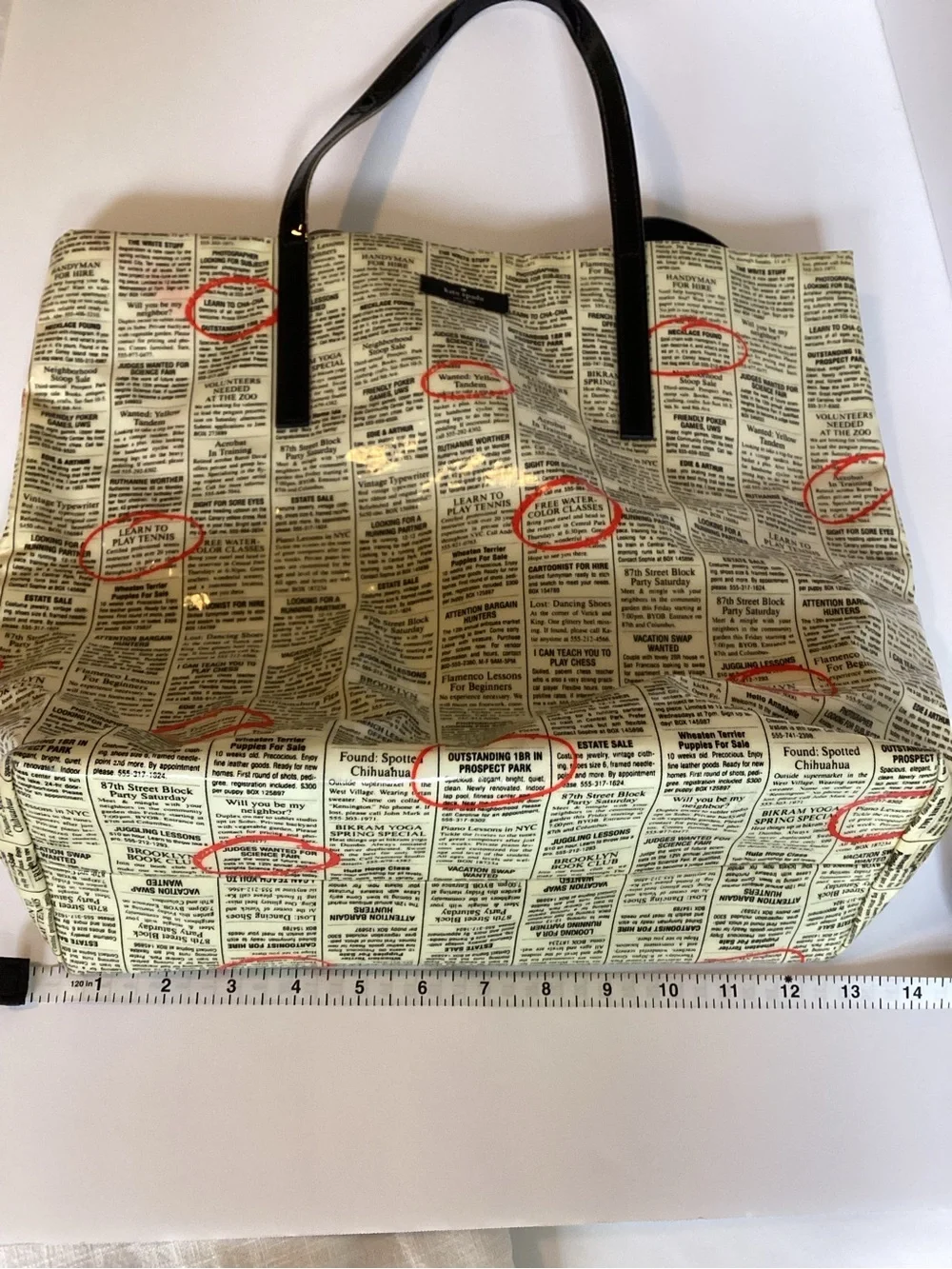 Kate Spade New York Newsprint Canvas Bonton Shopper Tote Bag Classified Ads